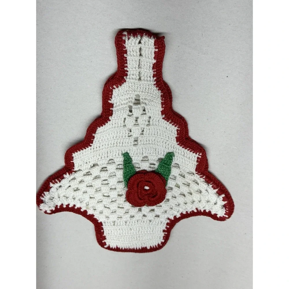 Handmade 40s 50s crocheted basket With Flower Pot Holder Doily Wall Art‎ 9